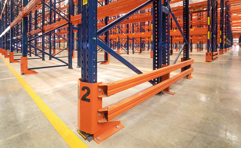The racks fill almost the entire surface area of the warehouses