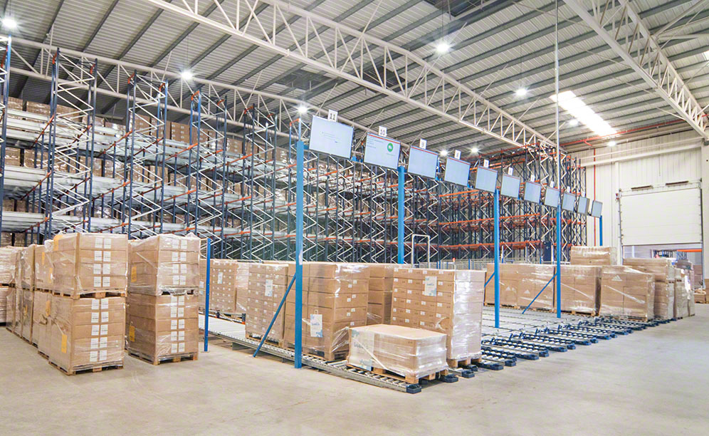 The racks leverage the surface area of Finieco's warehouse